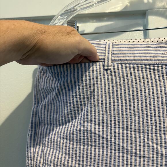 Talbots Pants Womens 12 Blue White Perfect Crop Seersucker Striped Ankle Capri - Picture 9 of 15